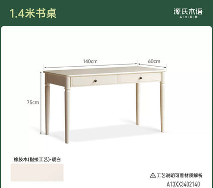 实木书桌法式奶油书房办公桌化妆桌复古白色电脑桌子