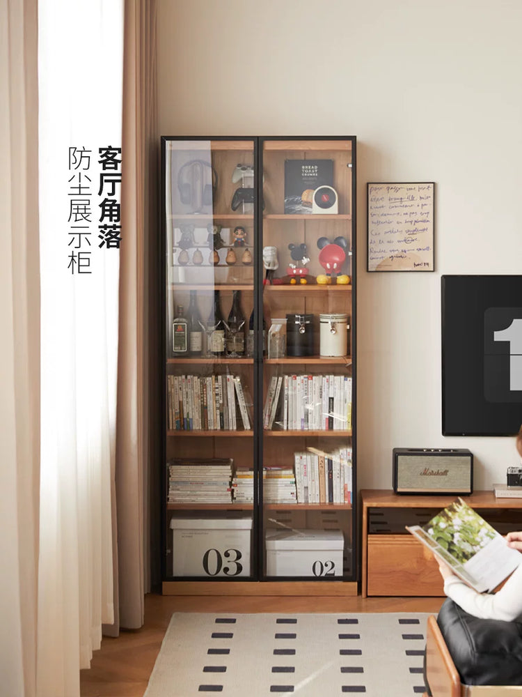 实木书柜落地展示柜书房樱桃木收纳柜现代简约置物柜
