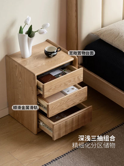 实木床头柜现代简约储物柜卧室三抽收纳柜可移动柜子