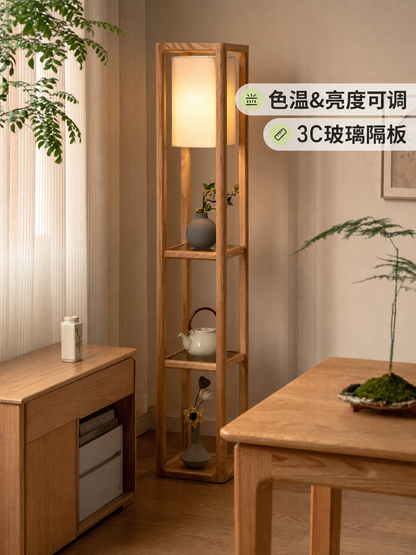 实木置物架新中式客厅沙发边柜带灯侧边柜简约边几