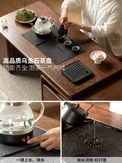 实木伸缩橡木简约功夫茶几茶台一体客厅泡茶茶桌