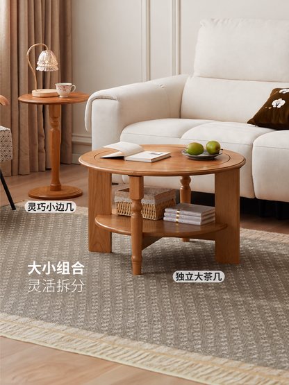 实木茶几客厅法式复古茶台樱桃木小户型组合圆几