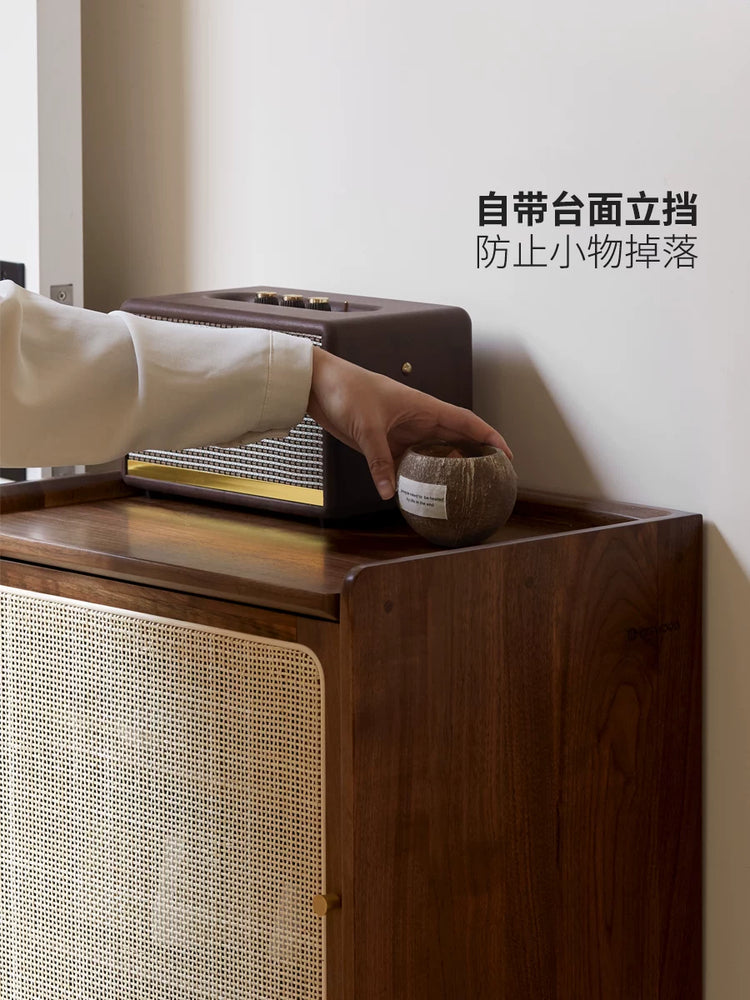 实木鞋柜窄款带门小户型家用门口客厅藤编入户玄关置物柜