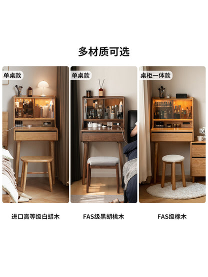 实木梳妆台上架一体卧室橡木化妆桌小户型原木风化妆台