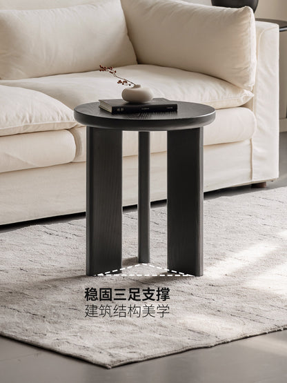 实木边几侘寂风圆几客厅白蜡木小茶几小户型黑色茶台