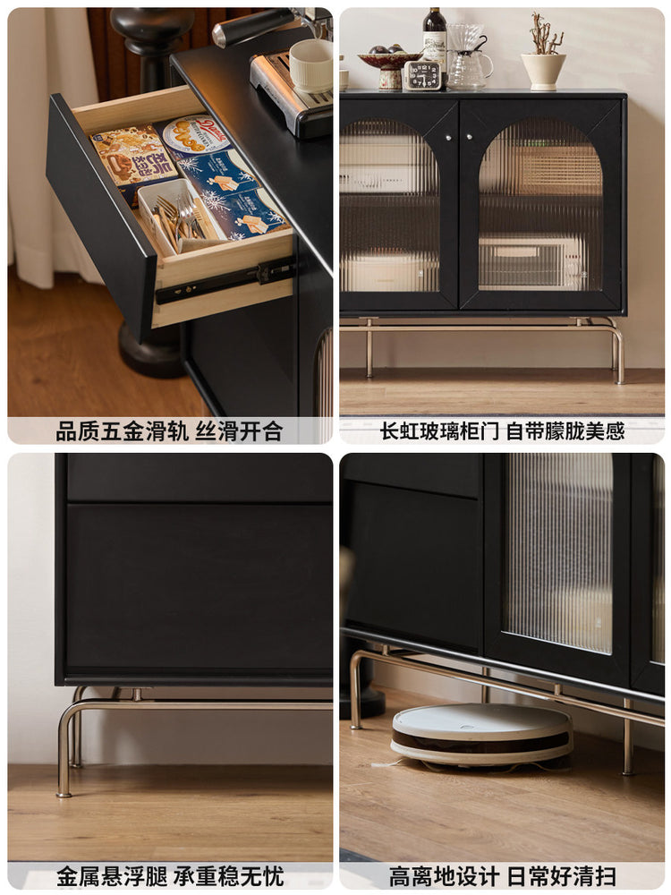 实木餐边柜餐厅黑色茶水柜置物柜法式复古收纳储物柜