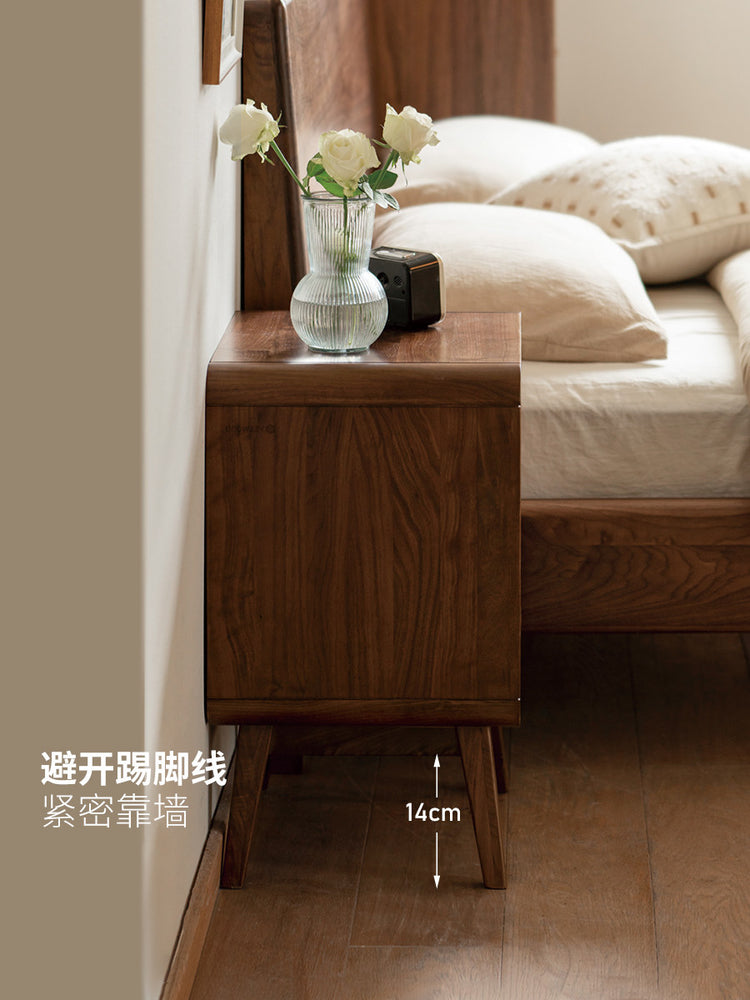 全实木床头柜简约现代黑胡桃木卧室收纳柜床边小柜子