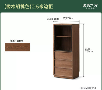 实木边柜黑胡桃木带灯展示柜落地储物柜客厅小户型立柜