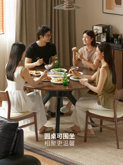 实木餐桌意式轻奢黑胡桃木圆桌餐厅小户型吃饭桌子