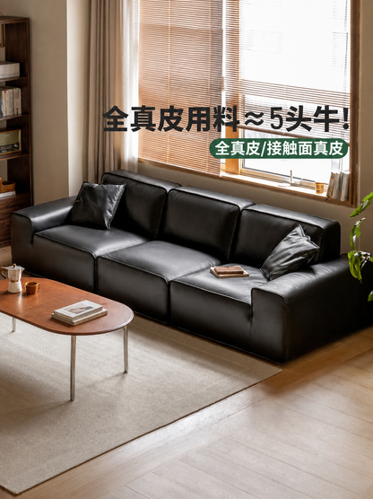 大黑牛真皮沙发头层牛皮客厅小户型直排黑色皮沙发