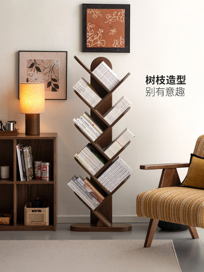 实木书架黑胡桃木收纳架书房小户型落地置物架创意展示架