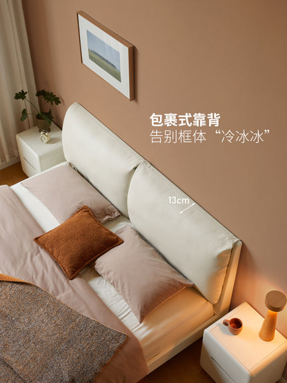 实木床简约布艺软包床白色奶油风双人床卧室互不打扰大床