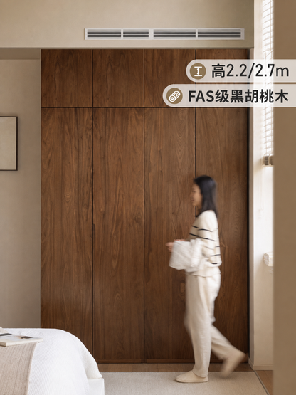 实木衣柜现代简约黑胡桃木衣橱卧室落地收纳储物柜