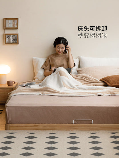 实木床橡木拼接榻榻米地台床简约小户型民宿落地床矮床