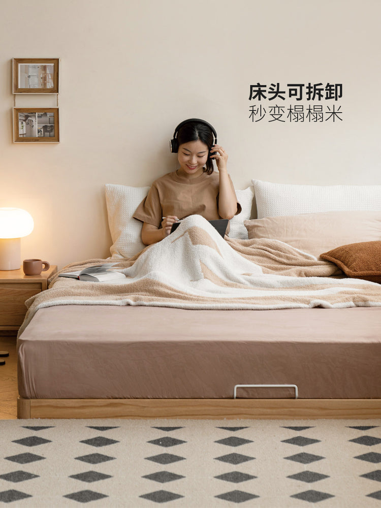 实木床橡木拼接榻榻米地台床简约小户型民宿落地床矮床