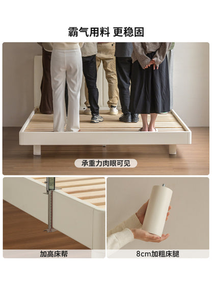 全实木床奶油风卧室橡胶木悬浮床科技布软包床白色夜光床