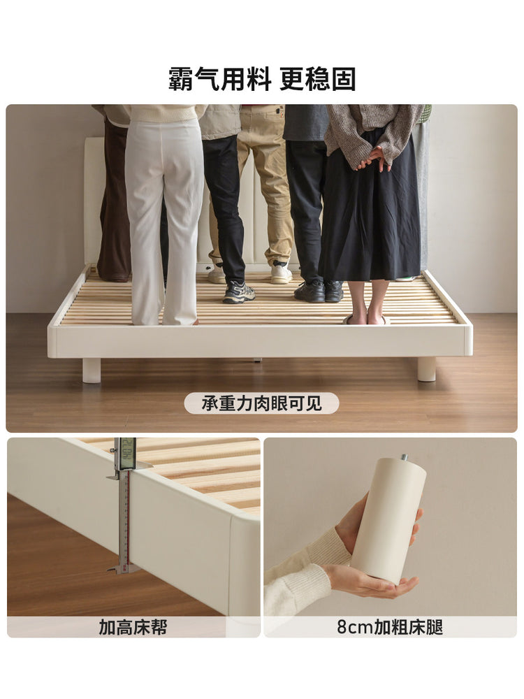 全实木床奶油风卧室橡胶木悬浮床科技布软包床白色夜光床