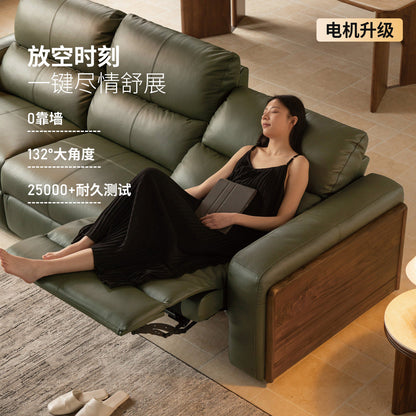 实木电动客厅意式轻奢零靠墙真皮沙发黑胡桃功能沙发