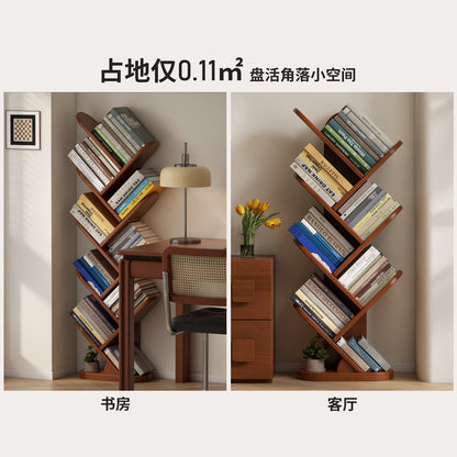 实木书架落地靠墙树形收纳架墙角置物架多层创意书柜