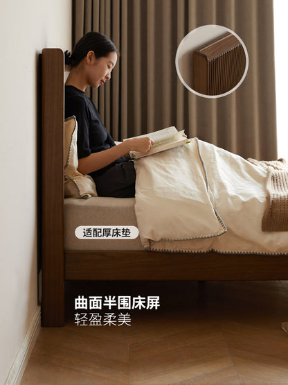 实木床意式轻奢大板床卧室黑胡桃木双人床复古风大床