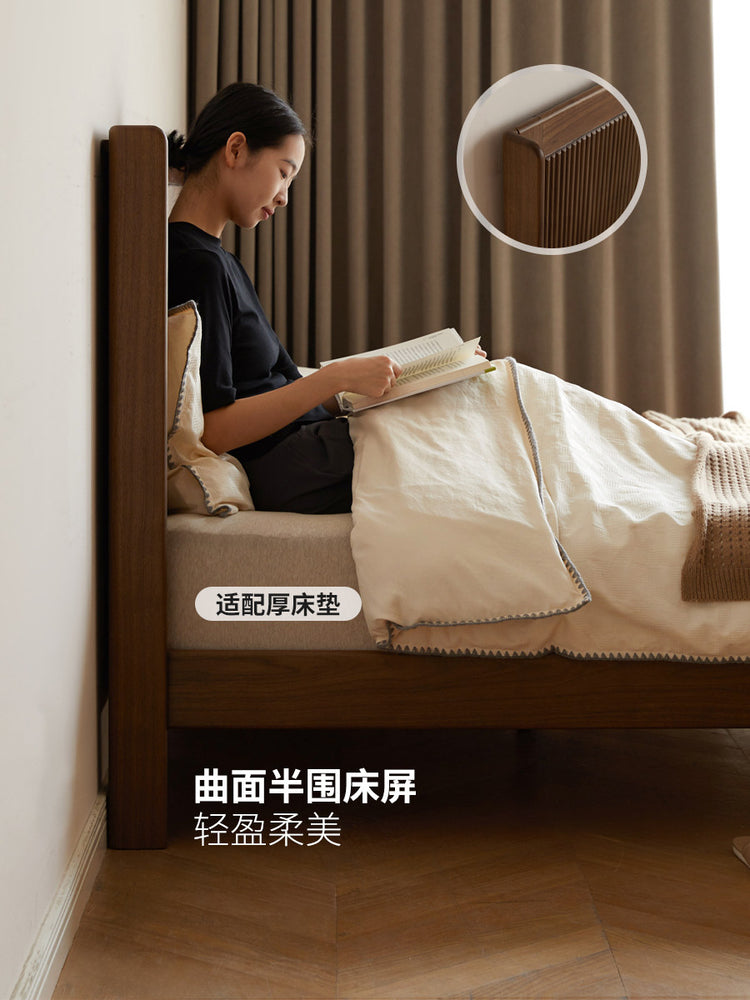 实木床意式轻奢大板床卧室黑胡桃木双人床复古风大床