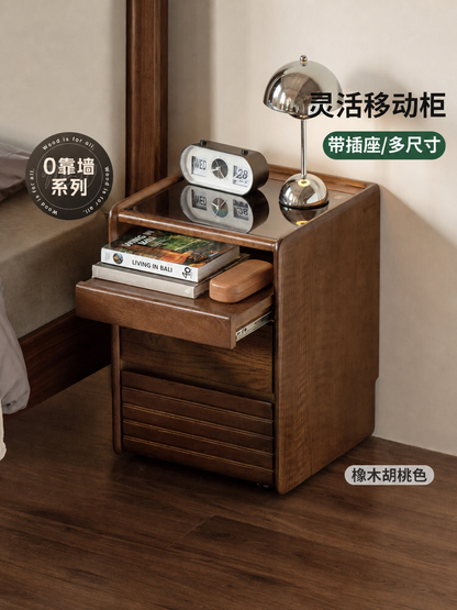 实木床意式轻奢多功能储物柜卧室橡木胡桃色收纳柜