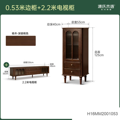 实木边柜电视柜组合美式复古展示柜客厅靠墙收纳立柜