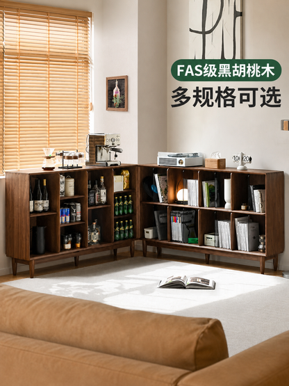 实木书柜现代简约书房展示柜橡木小户型落地格子柜