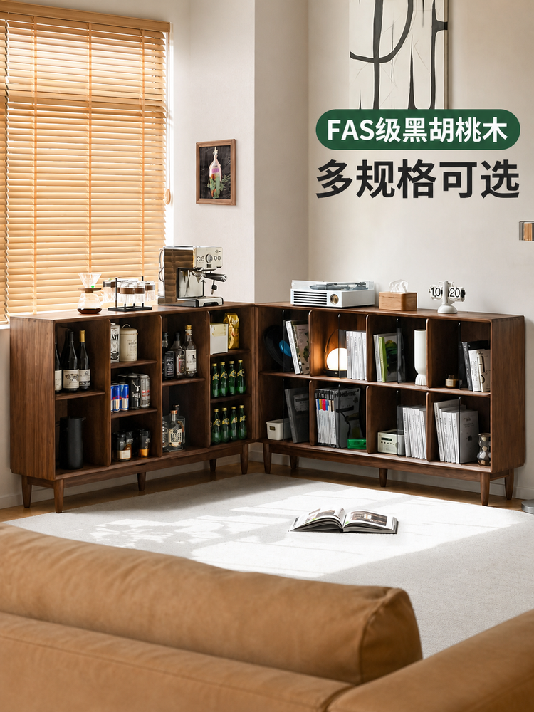 实木书柜现代简约书房展示柜橡木小户型落地格子柜