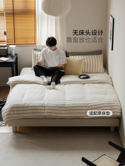实木床简约灰色无床头床小户型卧室榻榻米落地双人床