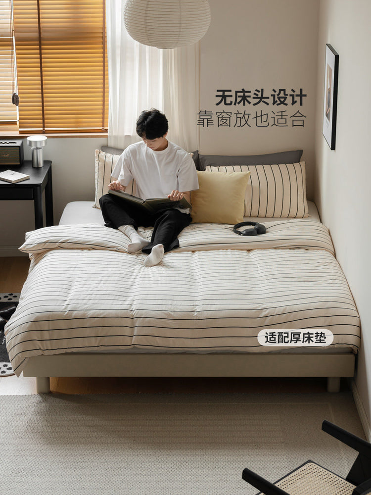 实木床简约灰色无床头床小户型卧室榻榻米落地双人床