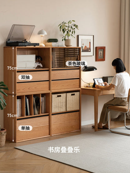 实木简约樱桃木书柜开放储物柜书房模块组合柜子