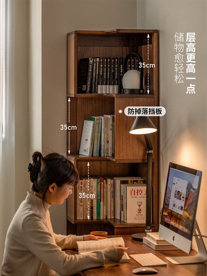 全实木书柜墙角定制收纳柜黑胡桃木转角柜书房落地置物柜