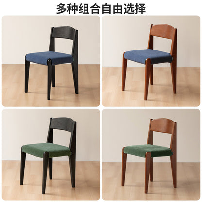 实木餐椅中古风餐厅吃饭椅子复古黑色靠背椅软包椅