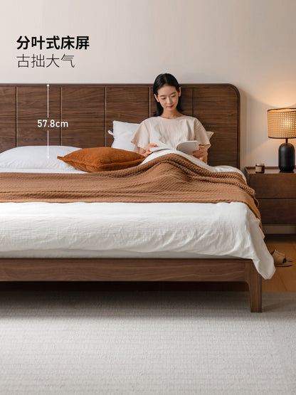 实木床新中式复古屏风大板床黑胡桃木大床卧室双人床