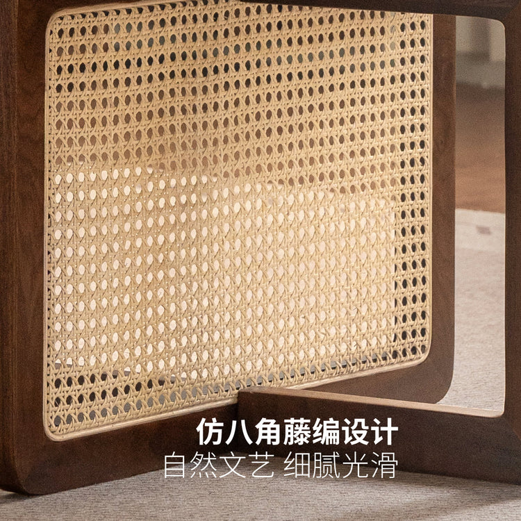 实木茶几客厅现代简约藤编圆几圆形茶台黑胡桃木茶桌