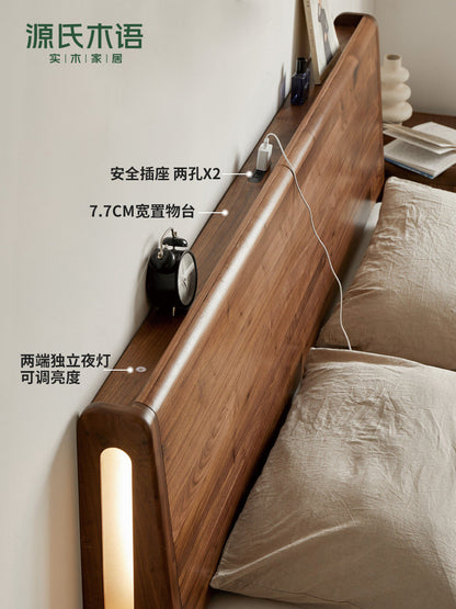 实木床北欧主卧室黑胡桃木大床现代简约小户型双人床