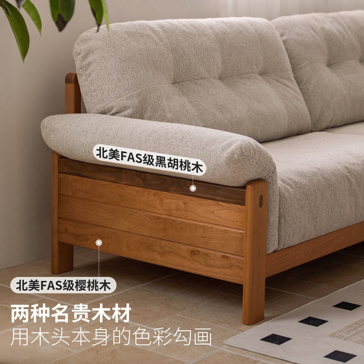 实木客厅复古樱桃木直排可拆洗雪尼尔沙发