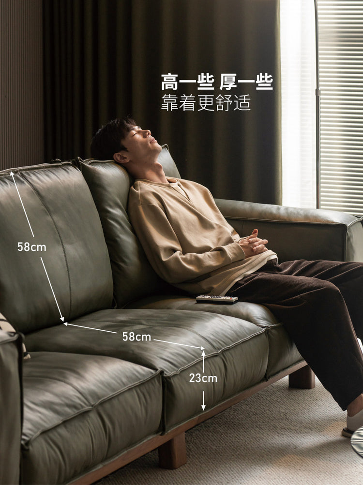 实木现代简约黑胡桃直排沙发客厅高靠背真皮沙发