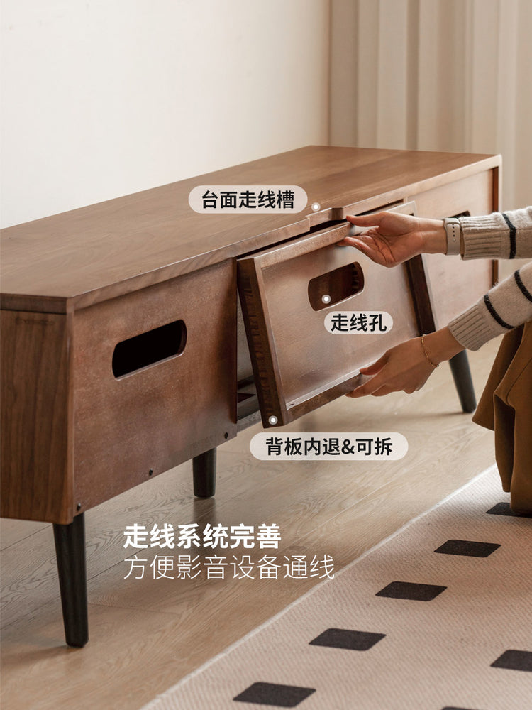实木电视柜现代简约黑胡桃木储物柜客厅抽屉柜收纳柜