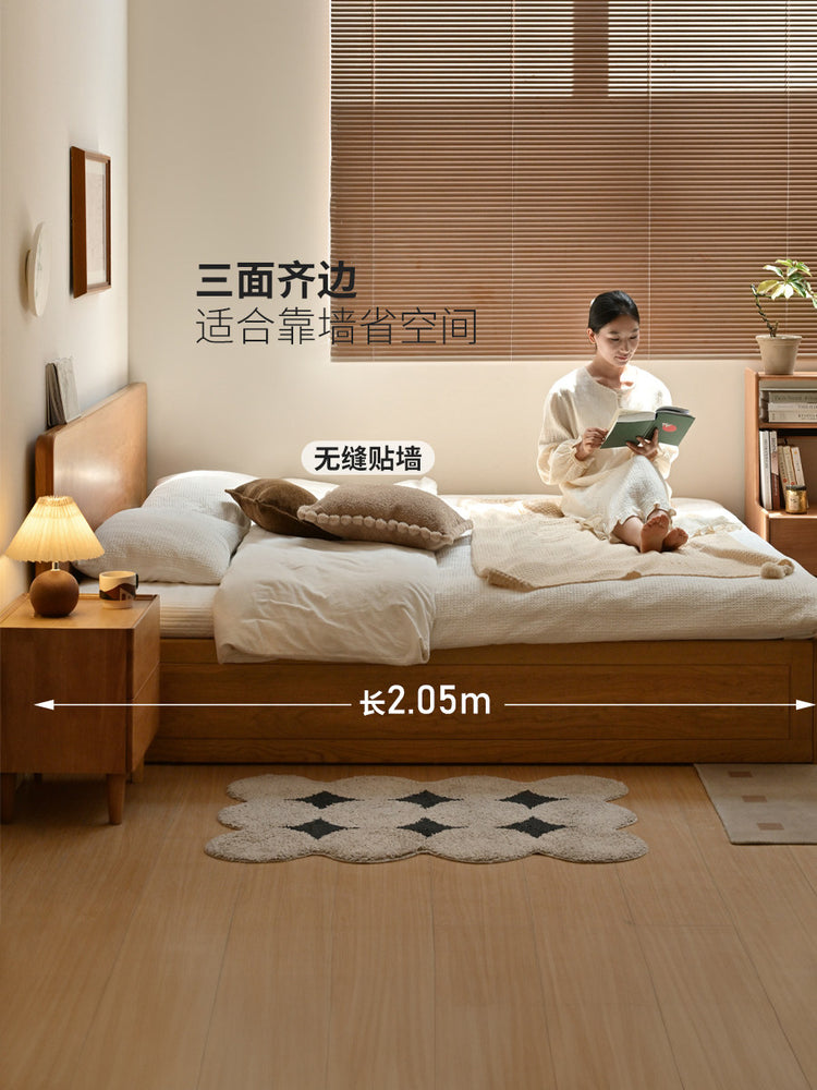 实木床卧室简约箱体床红橡木气压床侧开储物床小户型