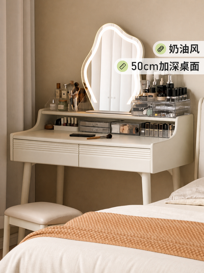全实木梳妆台奶油风化妆桌电脑桌一体现代简约白色化妆台