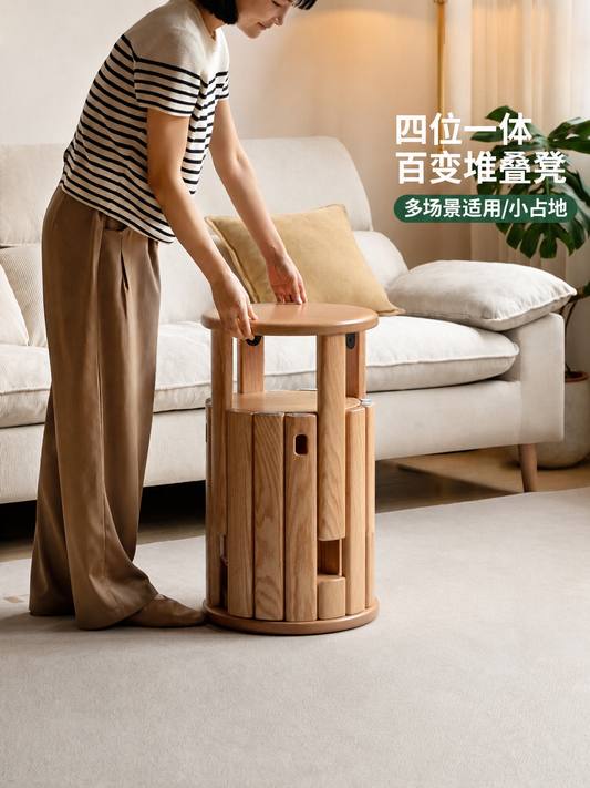 实木叠叠凳詹青云庞颖餐厅现代简约凳子橡木圆凳餐凳