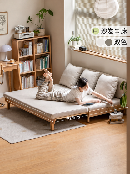 北欧实木沙发床小户型多功能折叠床客厅两用榻榻米推拉床
