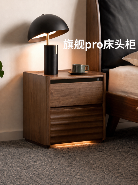 实木床头柜黑胡桃木简约床边柜落地小柜子黑标家具