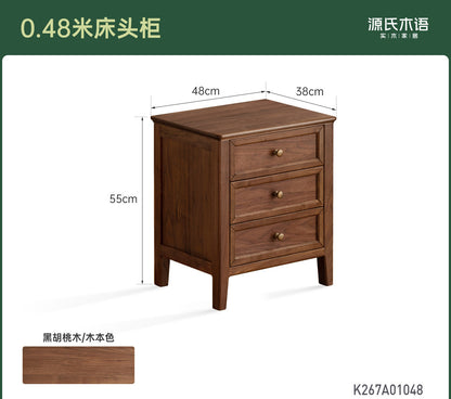 实木床头柜卧室美式复古床边柜黑胡桃木简约收纳抽屉柜