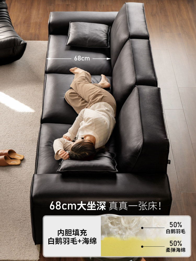 大黑牛真皮沙发头层牛皮客厅小户型直排黑色皮沙发