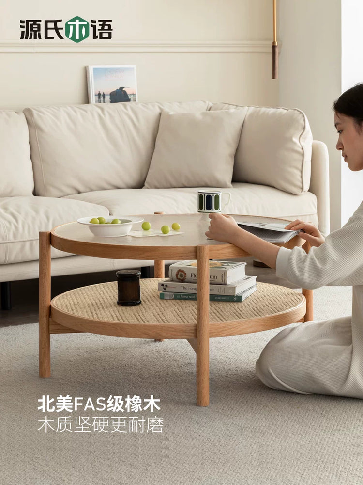 藤编玻璃茶几小户型客厅沙发边几现代简约双层实木小茶桌