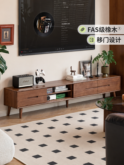 全实木移门电视柜简约橡木矮柜北欧地柜小户型客厅储物柜