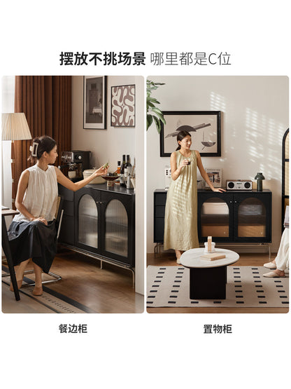 实木餐边柜餐厅黑色茶水柜置物柜法式复古收纳储物柜